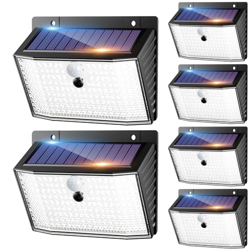nipify Solarlampen für Außen mit Bewegungsmelder, 6 Stück 3 Modi Solarleuchten Aussenleuchte IP65 Wasserdichte, 168 LED Superhelle Solar Wandleuchte für Aussen Garage Wand