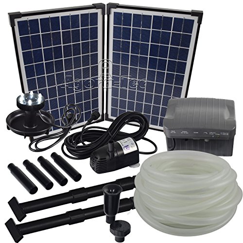 Agora-Tec® at-Solar Bachlaufpumpen - Set 20W-BLH mit Akku und 6- Fach LED Ring inklusive 9 Meter...