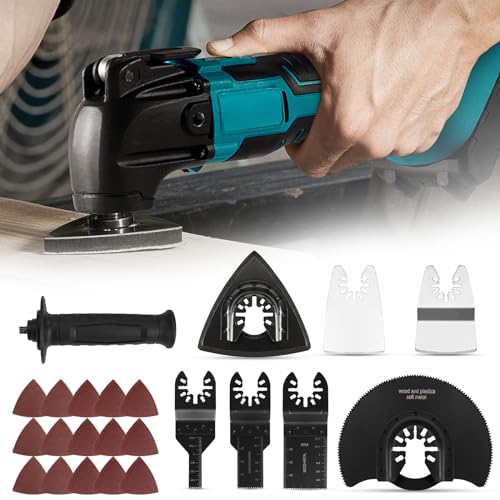 Akku Multifunktionswerkzeug Multitool Kompatibel mit Makita Akku 18V Oszillierwerkzeug Oszillationswerkzeug oszillationssäge schleifer mit Bürstenlos Motor Werkzeugaufnahme mit Zubehöre (ohne Akku)