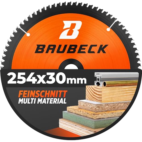 BAUBECK Sägeblatt 254x30 - Multi Material Feinschnitt - Kreissägeblatt 254 x 30 für Holz, Aluminium uvm. - Sägeblatt 254 kompatibel mit Bosch GTS 10, Bosch PTS 10, Metabo KGS 254 uvm.