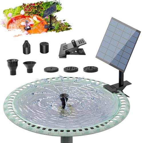 SUJFEE Solarbrunnen für Draussen 2,5W, DIY Solar Springbrunnen für Außen mit Clips, Solar Gartenbrunnen mit 6 Sprüh Effekten,Springbrunnen Solar für Garten, Vogeltränke,Schwimmbäder, DIY Wasserspiel