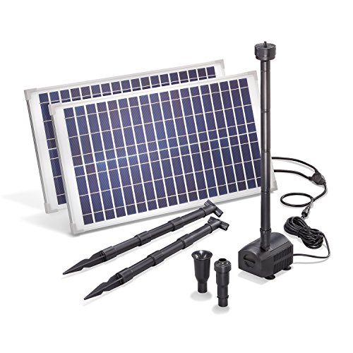 esotec Solar Teichpumpe mit Filter für außen | SET Sprinklerpumpe 1700l/h Erdspieß Solarmodul 50W |...