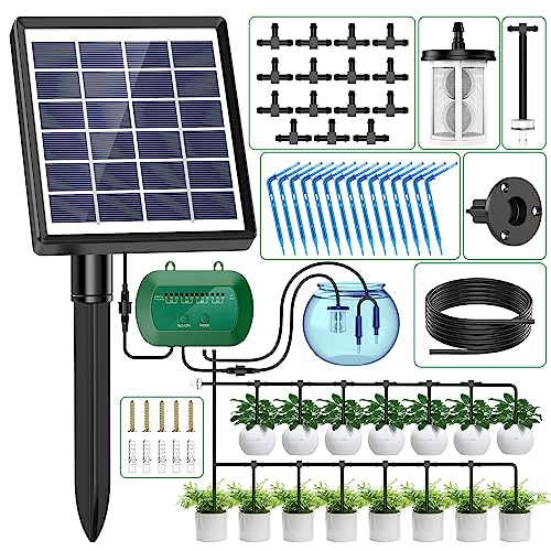 AnseTo Solar Bewässerungssystem für 2024 Neuestes Automatische Bewässerungscomputer für Garten, Balkon, Greenhouse Pflanzen, Kübelpflanzen im Freien mit 12 Timer-Modi und 15 Bewässerung Tropfschlauch