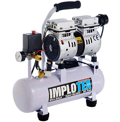 IMPLOTEX 480W Silent Flüsterkompressor Druckluftkompressor nur 48dB leise ölfrei flüster Kompressor Compressor (480W 9 Liter ohne Zubehör)
