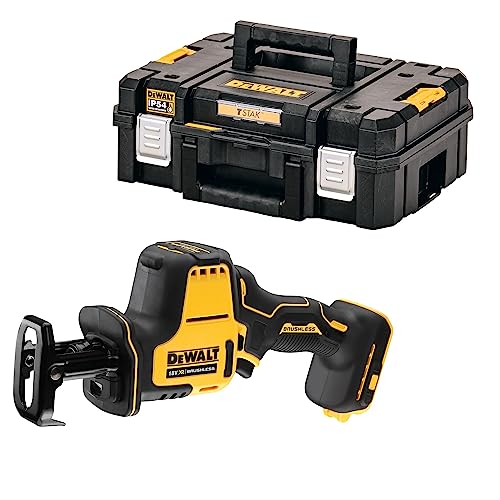 Dewalt 18 Volt Akku Kompakt-Säbelsäge DCS369NT (bürstenloser Motor, elektronische Hubzahlregulierung, werkzeugloser Blattwechsel, mit LED-Licht, inkl. TSTAK-Box II, Lieferung ohne Akku und Ladegerät)