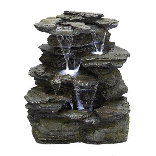 Köhko Springbrunnen Greifensteine Gartenbrunnen in Naturstein-Optik mit LED-Beleuchtung