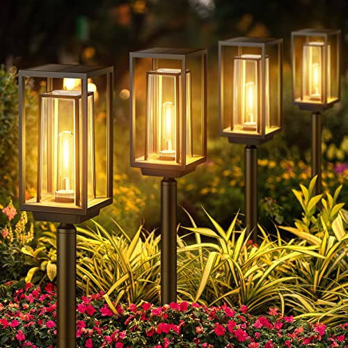 PUAIDA Solarlampen für Außen Garten, 4 Pack Moderne Garten Solarleuchten mit Längere Arbeitzeit, Extrem Helle Solar Gartenleuchten, IP65 Wassserdicht Solar Garten Deko für Balkon Terrase Outdoor