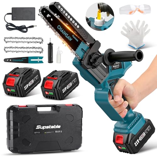 Supstable 8 & 6 Zoll Mini Kettensäge mit Akku 8000mAh, Akku Säge Bürstenlos mit Automatischem Öler & Werkzeugloser Kettenspannung, Kompitabel mit Makita 18V Akkus, Kleine Astsäge für Hobbygärtner