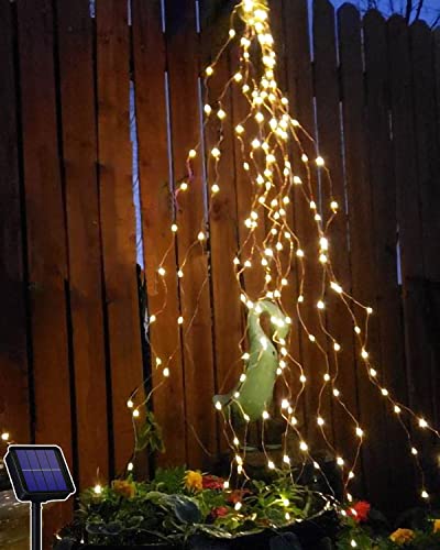 Redefun Solar Lichterkette Aussen 1M 100 LED Lichterschweif, 8 Modi Wasserfall Lichterbündel Wasserdichte Lichterstrang für Gießkanne Pflanzen Terrasse Balkon Garten Deko - Warmweiß