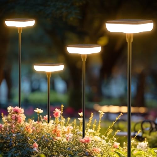 Ainostone Solarlampen für Außen Garten 4 Stück LED Solarleuchten Warmweiß 1000mAh Solar Gartenleuchten Extra Hell 34 Lumen Wackeln im Wind IP65 Wasserdicht für Gartendeko Terrasse Rasen Weg Outdoor