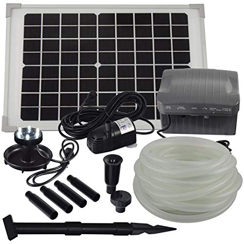 Agora-Tec® at-Solar Bachlaufpumpen - Set 10W-BLH monokristallin mit Akku und LED Ring inkl. 9 Meter Bachlaufschlauch und LED Halter, Förderhöhe: 2,45 m bei Verwendung eines Schlauches