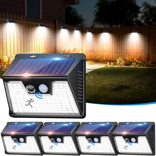 nipify 【5 Stück】 Solarlampen für Außen mit Bewegungsmelder, 140 LED 3 Modi 180° Solarleuchten für Außen, IP65 Wasserdichte LED Solar Aussenleuchte mit Bewegungsmelder Aussen für Wandleuchte Garten