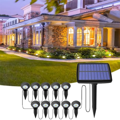 Sunboia Gartenleuchten, Solarleuchten für den Außenbereich, 10 LEDs, wasserdicht, Wegeleuchten für Terrasse, Haus, Hof, Rasen, Landschaft und Urlaub, Weihnachtsdekoration, Warmweiß