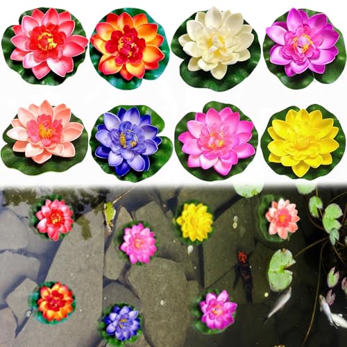 Schwimmende Blumen, 8 Stück Wasserlilie Pflanzen, Künstliche Seerosen Simulation Lotusblume aus Schaumstoff Decor, Teichpflanzen Künstlich,Schwimmend Seerose Lotusblüte Blume für Aquarium Garten Teich