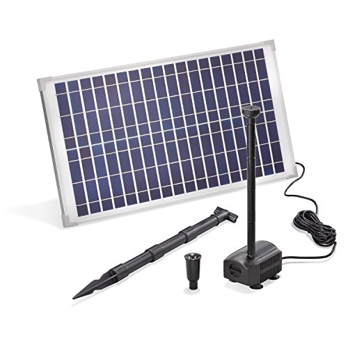 esotec Solar Teichpumpe mit Filter für außen | SET Sprinklerpumpe 875l/h Erdspieß Solarmodul 25W |...