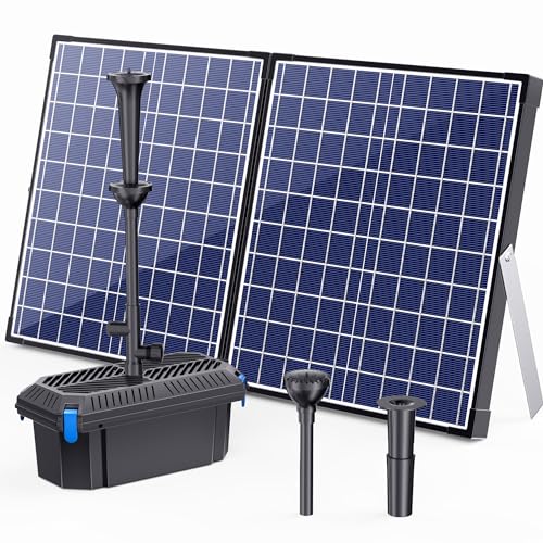 Biling Solar Filterpumpen 2100 l/h Teichfilter Komplettset mit Pump + 44W Solarmodul - Teichpumpe Solar mit Filter für Teiche und Schalen bis 3000l - Dekoratives Solar Springbrunnen für Außen
