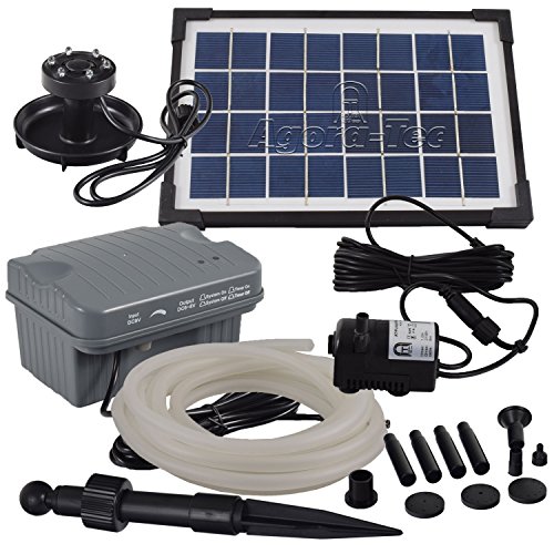 Agora-Tec® at-Solar Bachlaufpumpen - Set 3.5W-BLH mit Akku und 3- Fach LED Ring inklusive 5 Meter...