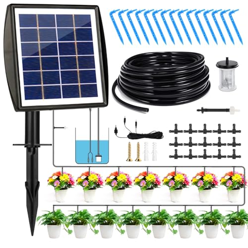 MOOKLIN ROAM Solar Automatisches Bewässerungssystem, 15M Gartenbewässerungssystem mit Schlauch & Wassersensor, Tropfbewässerungsgerät für Garten Gewächshaus Bonsai Balkon