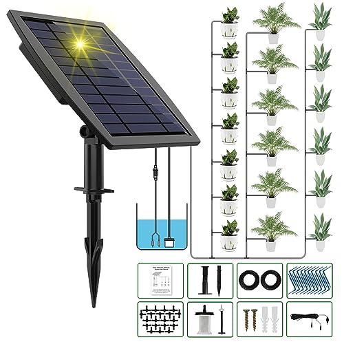 Solar Bewässerungssystem Automatische Set, Solarbetriebenes Tropfbewässerungsset mit Wassersensor, 20M Schlauch Selbstbewässerungsgeräte 12 Timer-Modi Außenbewässerungssystem für Garten,Kübelpflanzen