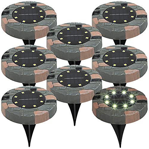 Lunartec Pflanzen Licht: 8er-Set Solar-Akku-Bodenleuchten mit 8 LEDs, warmweiß, IP44 (Solar Bodenstrahler, Boden Solarlampe, LED Gartenleuchte)
