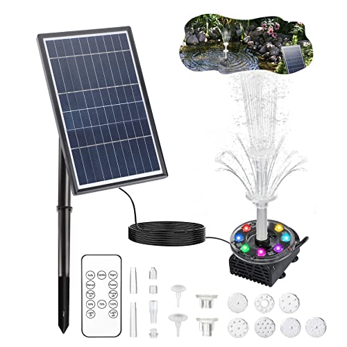 Boadw LED Solar Springbrunnen mit 7W Solar Panel Eingebaute 5000 mAh Batterie Solar Teichpumpe Solarbrunnen Fontäne Pumpe mit 10 Fontänenstile für Garten,DIY-Wasserspiele,Vogel Bad,Teich