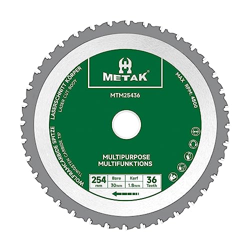 METAK HM Multifunktions Kreissägeblatt 254x30 mm für Holz, Metall, Aluminium | Multi Material Sägeblatt 254mm 36 Zähne für Stahl | Reduzierring 30 mm inklusive