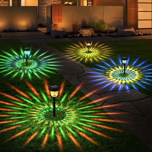 FIVAVA 2 Stück Solarlampen für Außen Garten, Solar Gartenleuchten für Außen mit 2 Modi, Warmes Licht und Farbe Licht, Garten Solarleuchten für Außen Wasserdicht, für Rasen Terrasse Weihnachten Deko