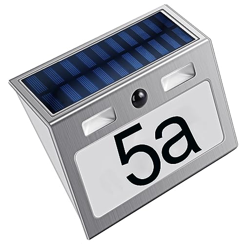 Hopelit Solar Hausnummer, Hausnummer Beleuchtet Solar mit Bewegungsmelder und Led Beleuchtung, Hausnummer Solar Beleuchtet IP44 Wasserdicht, Solarhausnummer mit Nummern, Buchstaben