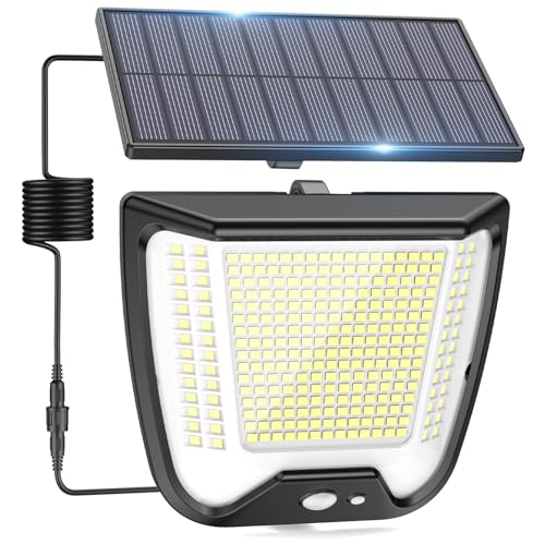 CZHHMART Solarlampen Strahler Außen LED mit Bewegungsmelder - 288 LED Solar Lampe Aussen IP65 Wasserdicht Solarleuchte 3 Modi Flutlicht mit 5m Kabel Außenlampe Outdoor Solarstrahler für Garten Garage