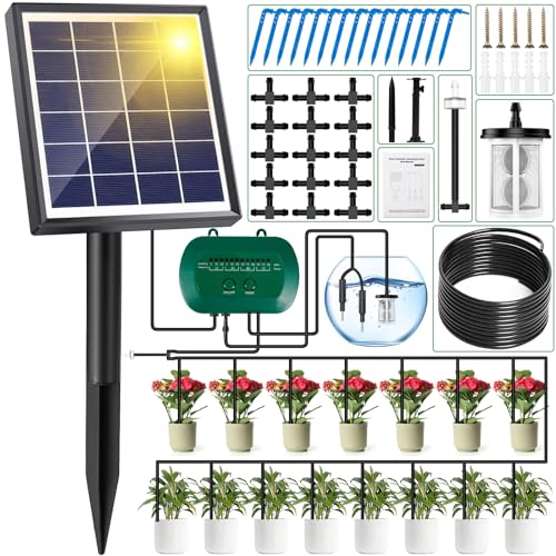 MULEVIP Solar Bewässerungssystem 2024 Automatische Bewässerungssystem Garten, Garten Bewässerungssystem Tröpfchenbewässerung System mit Timer und 15M Schlauch, für Garten,Balkon Pflanzen,Freien