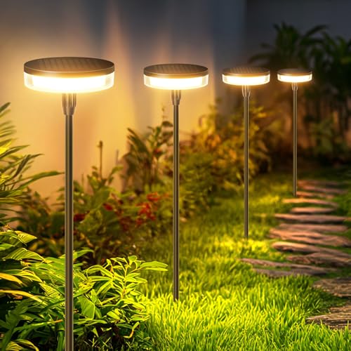 GEARLITE Solarlampen für Außen Garten 6 Stück, Moderne Garten Solarleuchten für Außen mit Super Helle 19LED Warmweiß IP65 Wasserdichte Solar Gartenleuchten für Außen Gartendeko Blumen Terrasse Rasen