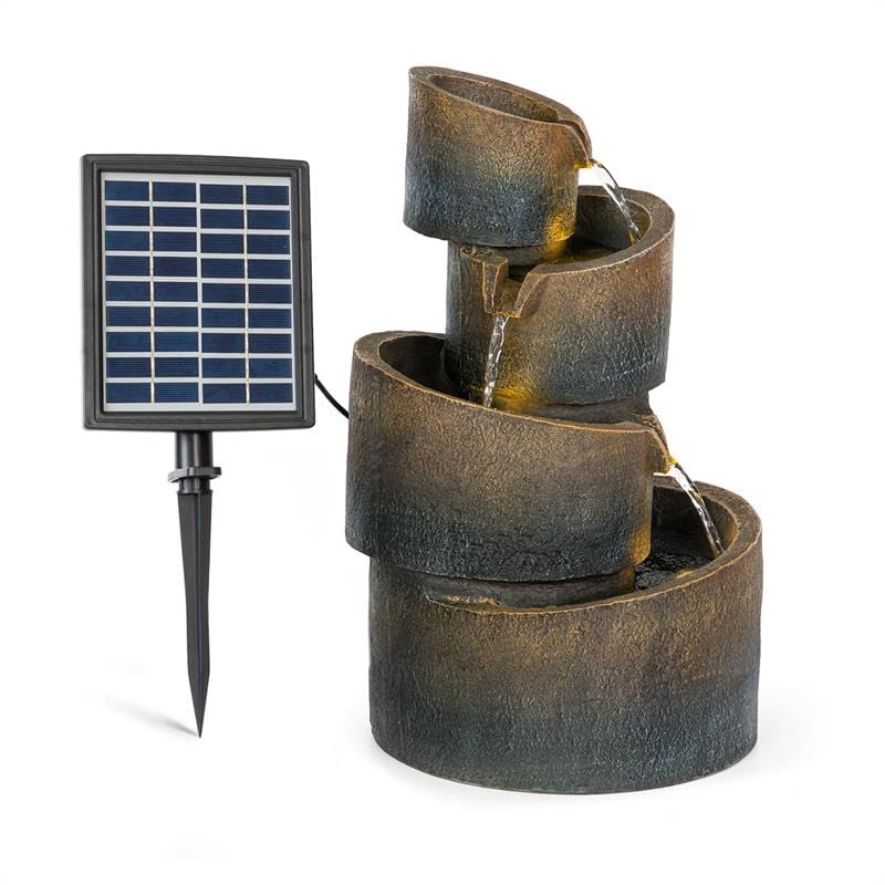 Blumfeldt Mantua Kaskadenbrunnen Solarbrunnen Gartenbrunnen Zierbrunnen,Solarbetrieb,4 Kaskadenstufen,Indoor & Outdoor,Solarpanel: 9 V / 2,8 W / 17,5 x 14 cm,frostbeständig