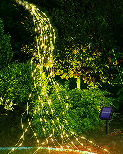 Joysing Solar Lichterkette Aussen 1M 100 LED Lichterschweif, 8 Modi Wasserfall Lichterbündel Wasserdichte Lichterstrang für Gießkanne Pflanzen Terrasse Balkon Garten Deko - Warmweiß