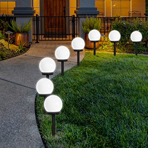 FLOWood Solar Gartenleuchte wasserdicht Solarlampe für Garten Außen LED Kugel mit Erdspieß Kunststoff ∅10...