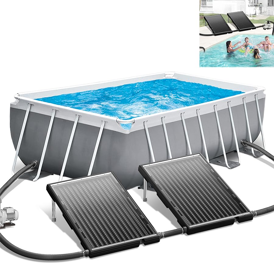 Aufun 2er Sets Sonnenkollektor Pool Poolheizung Solar 110x69x14 cm Solarheizung Pool 10000 L/h Höhenverstellbar 38mm Anschluss Warmwasser Heizungen Solarmatte für Schwimmbad, Garten, Gartendusche Pool