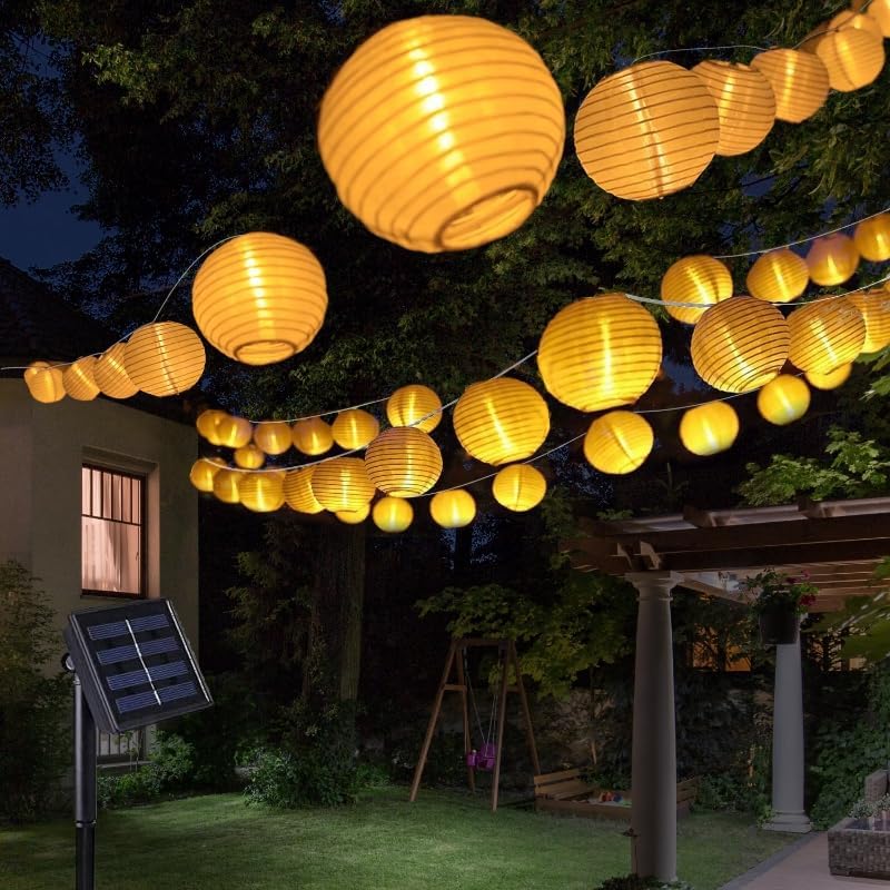 Kimuwote Solar Lichterkette Aussen, Lichterkette Lampion, 20 LED 5M Laternen 8 Modi 8H Timer Wasserdicht Solar Beleuchtung für Garten Bäume Terrasse Hochzeiten Party Fest Deko (Warmweiß)